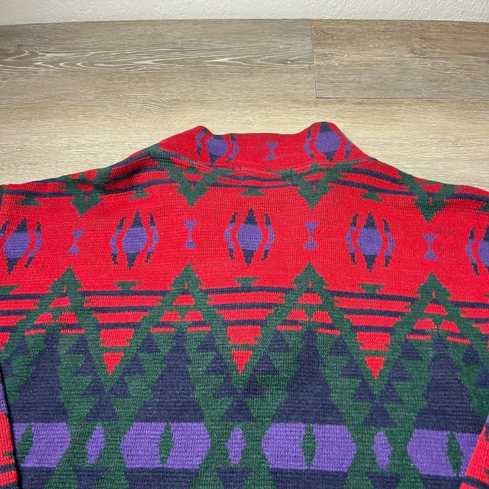 Impact Quarter Zip Sweater Mens Large Red Geometric Southwestern Vintage 90s